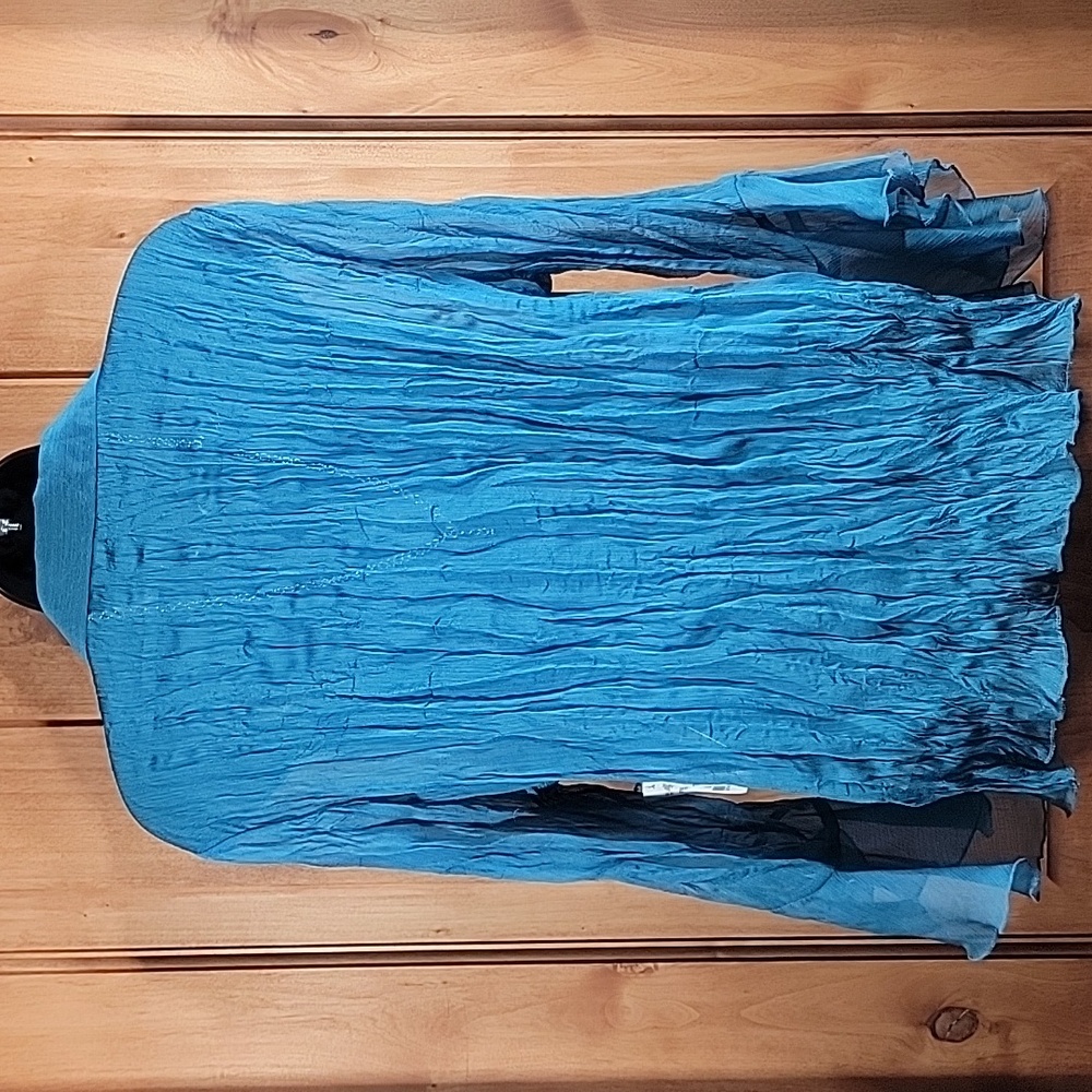 Marshall Rousso Teal Ruffle Button Down Blouse - Picture 4 of 13
